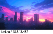 scrapers blue and pink sky ai generated. Стоковое AI-изображение, AI-художник Vectorwin / Фотобанк Лори