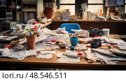 disorganized office mess ai generated. Стоковое AI-изображение, AI-художник Vectorwin / Фотобанк Лори