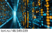A wall covered with numbers stretches along the narrow confines of a tunnel, creating a unique and intriguing sight. Стоковое AI-изображение, AI-художник Данила Большаков / Фотобанк Лори
