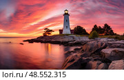 historic long island light house ai generated. Стоковое AI-изображение, AI-художник Vectorwin / Фотобанк Лори