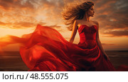 stunng women in red dress ai generated. Стоковое AI-изображение, AI-художник Vectorwin / Фотобанк Лори