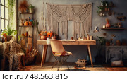 macrame bohemian office ai generated. Стоковое AI-изображение, AI-художник Vectorwin / Фотобанк Лори