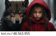 danger little red riding hood ai generated. Стоковое AI-изображение, AI-художник Vectorwin / Фотобанк Лори