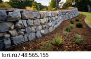 modern landscaping retaining wall ai generated. Стоковое AI-изображение, AI-художник Vectorwin / Фотобанк Лори