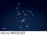 Orion Constellation with Star Names in Night Sky. Стоковая иллюстрация, иллюстратор Максим Гребешков / Фотобанк Лори