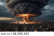 Ядерный взрыв с грибовидным облаком. Nuclear explosion with mushroom cloud. Стоковое AI-изображение, AI-художник Гер Олег / Фотобанк Лори