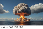 Ядерный взрыв с грибовидным облаком. Nuclear explosion with mushroom cloud. Стоковое AI-изображение, AI-художник Гер Олег / Фотобанк Лори