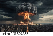 Ядерный взрыв с грибовидным облаком. Nuclear explosion with mushroom cloud. Стоковое AI-изображение, AI-художник Гер Олег / Фотобанк Лори