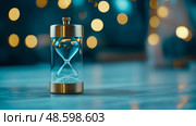 Concept: passing time, Deadline countdown illustration for print, card, poster, Elegant hourglass with soft lights. Стоковое AI-изображение, AI-художник Данила Большаков / Фотобанк Лори