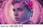 Man with futuristic look on face, showcasing a blend of technology and human emotion. Стоковое AI-видео, аниматор Данила Большаков / Фотобанк Лори
