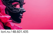 Elegant Venetian mask with pink ribbon, suitable for masquerade ball, party invite, or theatrical performance. Стоковое AI-изображение, AI-художник Данила Большаков / Фотобанк Лори