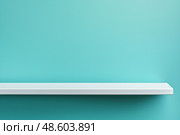 Белая настенная полка на бирюзовом фоне. Стоковое AI-изображение, AI-художник Александр Жуков / Фотобанк Лори
