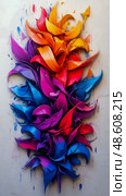Vibrant Chromatic Arrangement: An Abstract Floral Composition with Gradient Hues, Artistic Strokes and Textured Surfaces, Decorative Art. Стоковое AI-изображение, AI-художник Данила Большаков / Фотобанк Лори