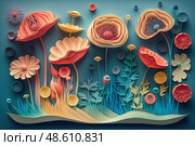 Colorful paper quilling art depicting meadow flowers in a clean design. Стоковое AI-изображение, AI-художник Александрина / Фотобанк Лори