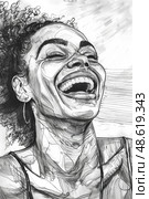 A drawing of a woman with her mouth wide open in laughter. Стоковое AI-изображение, AI-художник Данила Большаков / Фотобанк Лори