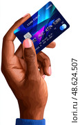 A hand holding a blue card with the word "Fend" on it. Стоковое AI-изображение, AI-художник Ярославский Максим / Фотобанк Лори