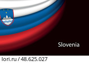 Wave flag of Slovenia on dark background. Banner or ribbon vecto. Стоковая иллюстрация, иллюстратор Максим Гребешков / Фотобанк Лори