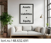 Плакат с надписью «Assets = Liabilities + Equity» (балансовое уравнение) Стоковое AI-изображение, AI-художник Чернявская Юлия / Фотобанк Лори