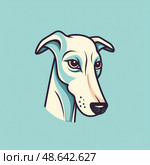 This artwork highlights the graceful profile of a greyhound, capturing its elegant features and soulful expression against a soft blue backdrop. Стоковое AI-изображение, AI-художник Данила Большаков / Фотобанк Лори