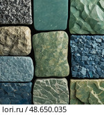 Various samples of amazonite and related minerals exhibit a captivating range of bluish green tones and textured surfaces, showcasing their natural beauty in a creative arrangement Generative AI. Стоковое AI-изображение, AI-художник Юлия Петровская / Фотобанк Лори