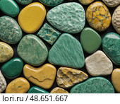 A colorful array of unakite stones captivates collectors and nature lovers at a sunny local gem fair Generative AI. Стоковое AI-изображение, AI-художник Юлия Петровская / Фотобанк Лори