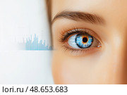 Глаз с цифровыми данными и анализом графиков. Стоковое AI-изображение, AI-художник Александр Жуков / Фотобанк Лори