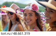 woman in hat at ascot racecourse. Стоковое AI-изображение, AI-художник Anastasy Yarmolovich / Фотобанк Лори