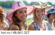 woman in hat at ascot racecourse. Стоковое AI-изображение, AI-художник Anastasy Yarmolovich / Фотобанк Лори