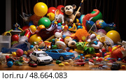 jumble toys on table ai generated. Стоковое AI-изображение, AI-художник Vectorwin / Фотобанк Лори