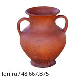 Старый глиняный кувшин на белом фоне. Clay jug handmade isolated on white. Стоковое фото, фотограф Татьяна Д / Фотобанк Лори