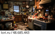 chaos cluttered house ai generated. Стоковое AI-изображение, AI-художник Vectorwin / Фотобанк Лори
