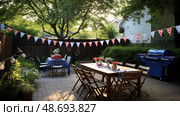 barbecue red white and blue bunting ai generated. Стоковое AI-изображение, AI-художник Vectorwin / Фотобанк Лори