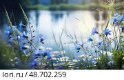 lobelia blue wild flowers ai generated. Стоковое AI-изображение, AI-художник Vectorwin / Фотобанк Лори