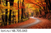 autumn forrest trees ai generated. Стоковое AI-изображение, AI-художник Vectorwin / Фотобанк Лори