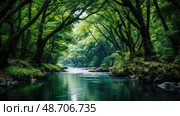 serene river and trees ai generated. Стоковое AI-изображение, AI-художник Vectorwin / Фотобанк Лори