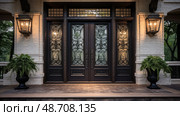wrought front door sidelights ai generated. Стоковое AI-изображение, AI-художник Vectorwin / Фотобанк Лори