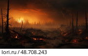 smoldering fire landscape ai generated. Стоковое AI-изображение, AI-художник Vectorwin / Фотобанк Лори