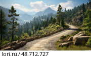 stone road with curb ai generated. Стоковое AI-изображение, AI-художник Vectorwin / Фотобанк Лори