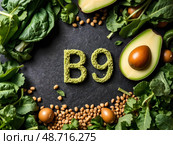 Витамин B9 (Фолиевая кислота) / Vitamin B9 (Folic Acid) Стоковое AI-изображение, AI-художник Александр Селезнев / Фотобанк Лори