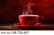 aroma coffee in red cup ai generated. Стоковое AI-изображение, AI-художник Vectorwin / Фотобанк Лори