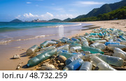ocean plastic water bottle pollution ai generated. Стоковое AI-изображение, AI-художник Vectorwin / Фотобанк Лори