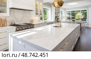 backsplash white granite kitchen ai generated. Стоковое AI-изображение, AI-художник Vectorwin / Фотобанк Лори