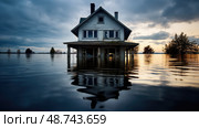 submerged house under water ai generated. Стоковое AI-изображение, AI-художник Vectorwin / Фотобанк Лори