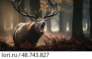 battle red deer ai generated. Стоковое AI-изображение, AI-художник Vectorwin / Фотобанк Лори