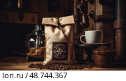 grind bag of coffee ai generated. Стоковое AI-изображение, AI-художник Vectorwin / Фотобанк Лори