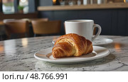 Breakfast view a bunch of croissant and a cup of coffee on the table. Стоковое AI-видео, аниматор Ирина Старикова / Фотобанк Лори
