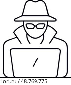 Портрет шпион с ноутбуком на прозрачном фоне. Стоковое AI-изображение, AI-художник Ольга Березина / Фотобанк Лори