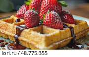 Square Belgian Waffle With raspberry, Food Photo For Restaurant. AI Generative. Стоковое AI-видео, аниматор Spirit River / Фотобанк Лори