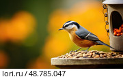 sunflower red breasted nuthatch ai generated. Стоковое AI-изображение, AI-художник Vectorwin / Фотобанк Лори
