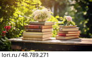 s vintage book stack ai generated. Стоковое AI-изображение, AI-художник Vectorwin / Фотобанк Лори